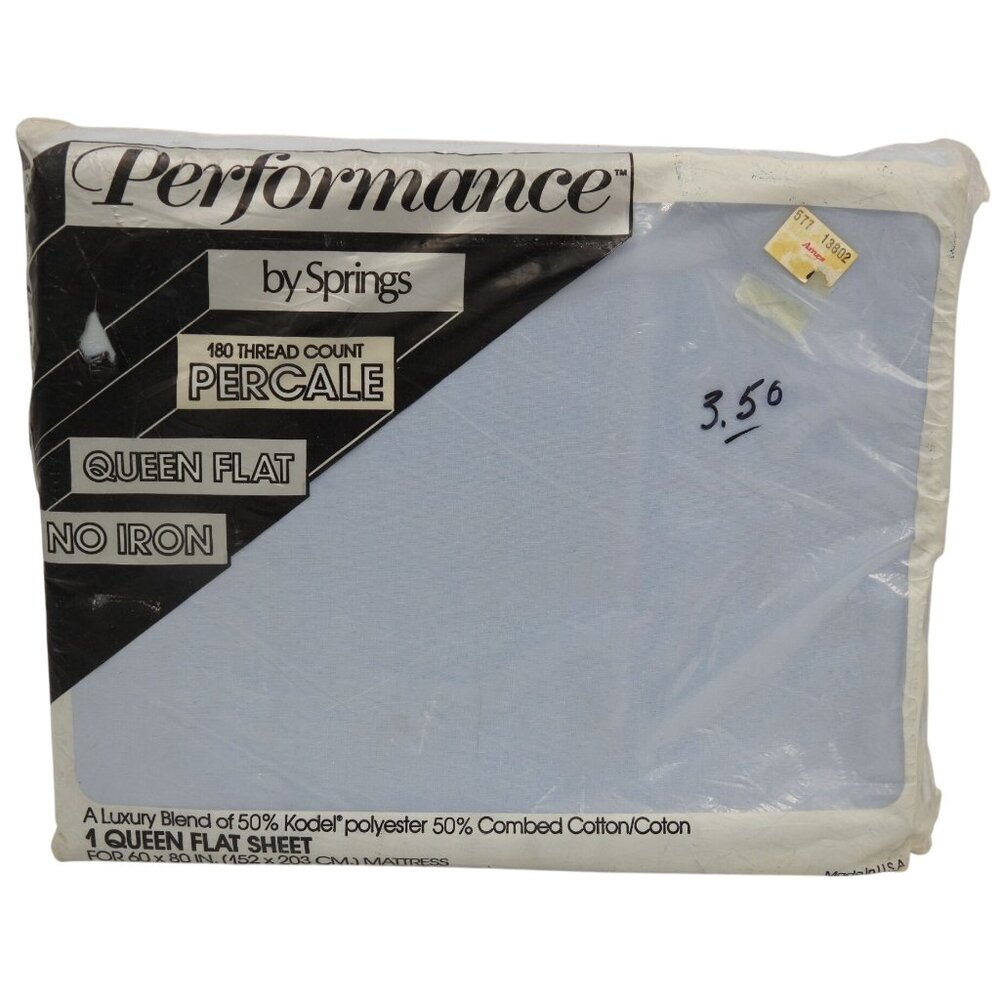 Performance by Springs Queen Flat Bed Sheet No Iron 180 Thread Count Light Blue